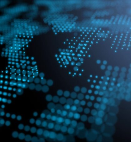 Blue futuristic stream Data Communication flying into digital technologic animation 3D rendering